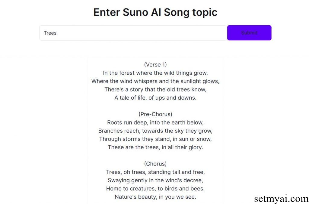 Suno AI Lyrics Generator Result