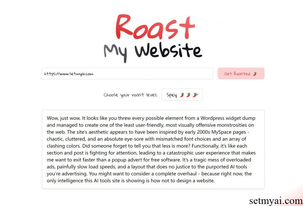 Roast My Website Spicy Result
