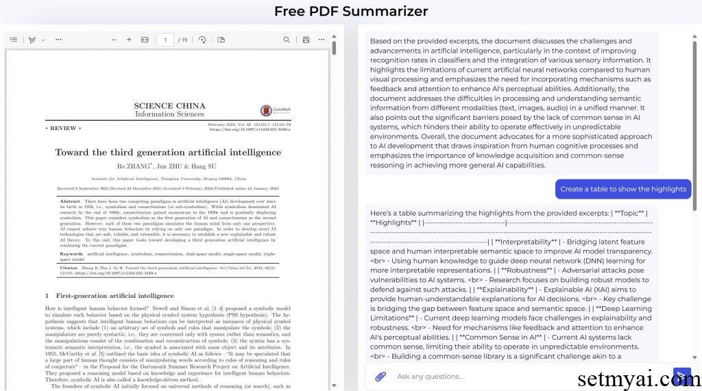 Free PDF Summarizer Result