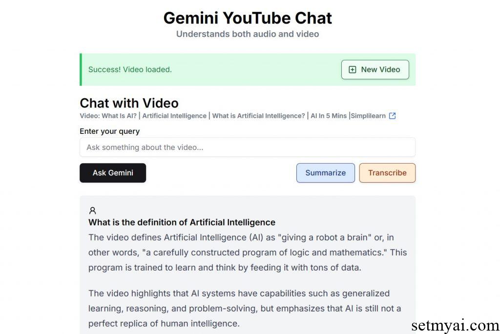 Gemini YouTube Chat Result