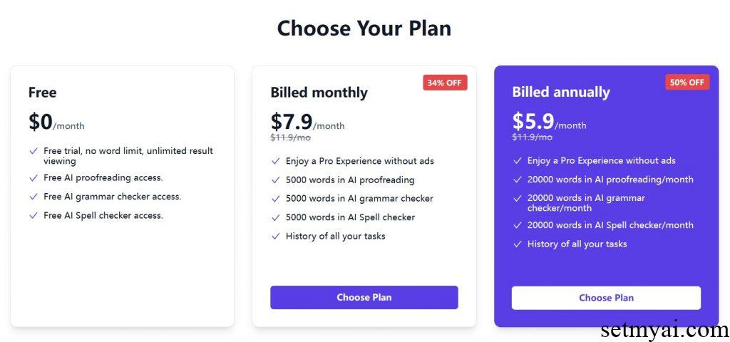 Proofreading AI Pricing