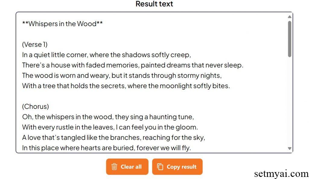 AI Lyrics Generator Result