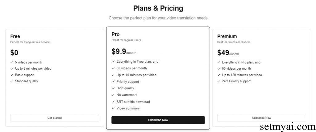 AI Video Translator Pricing