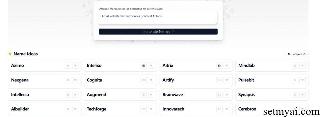 AI Business Name Generator Result