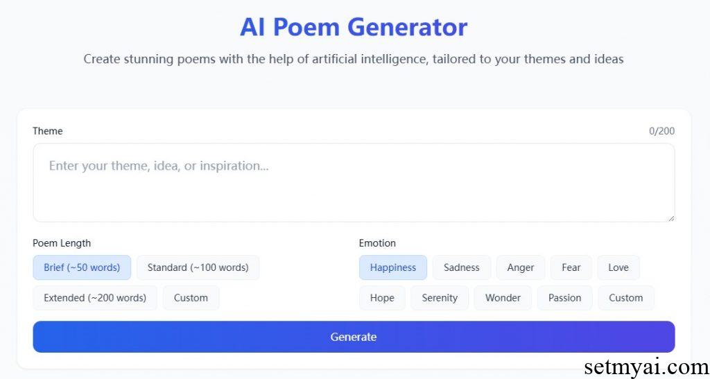 AI Poem Generator Homepage